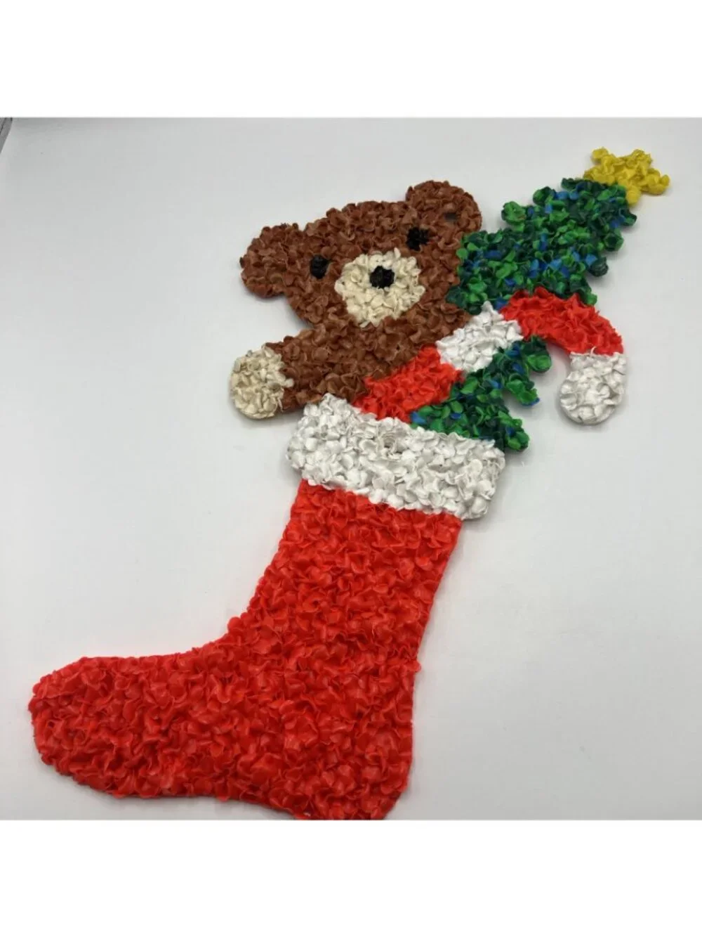 Vintage Melted Plastic Popcorn Lot of 2 Bear Stockings Christmas Decorations